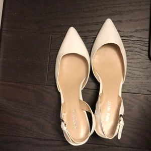 White pointy slingback heels